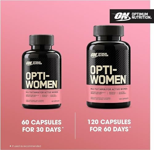 Optimum Nutrition Opti-Women multivitamin bottles on pink background