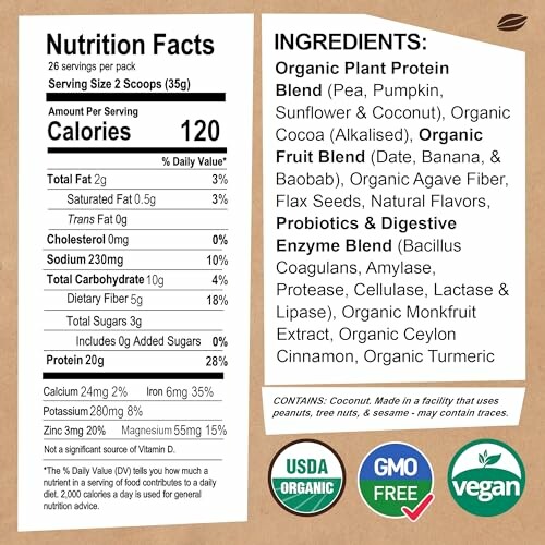 Protein powder nutrition facts and ingredients.