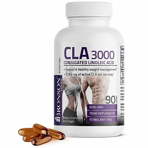 CLA 3000 Conjugated Linoleic Acid supplement bottle with softgels.