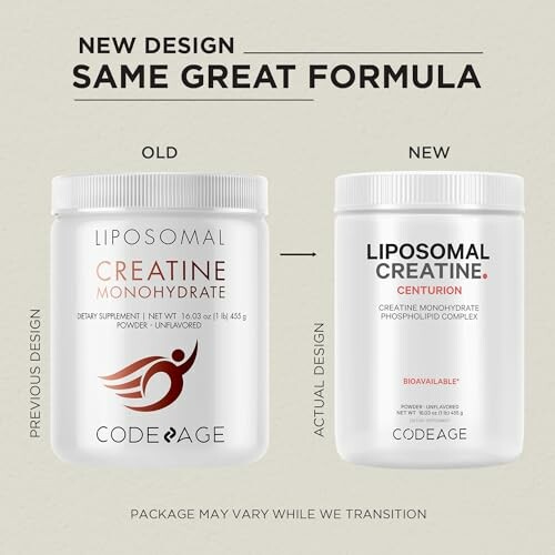 Comparison of old and new Liposomal Creatine Monohydrate packaging.