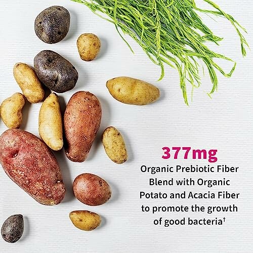 Assorted potatoes with prebiotic fiber text