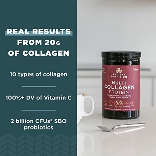 Multi Collagen Protein supplement with health benefits listed.