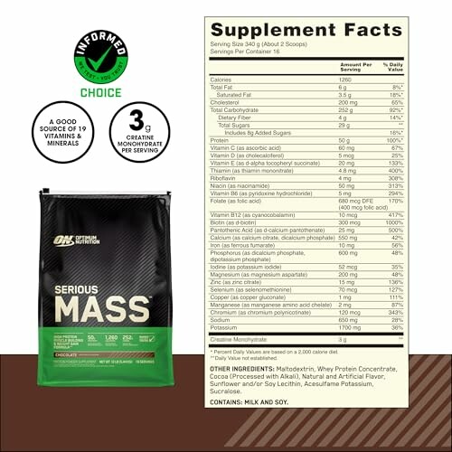 Serious Mass supplement facts with nutritional information.