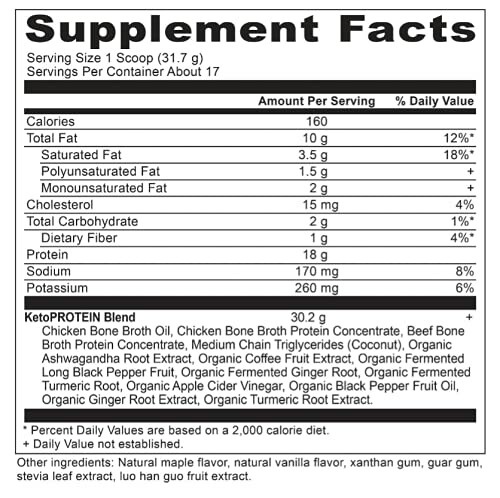 Supplement Facts label for KetoPROTEIN blend.