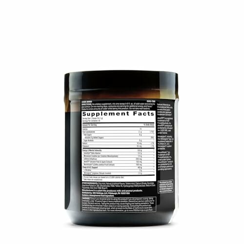 Back view of a supplement jar showing the supplement facts label.